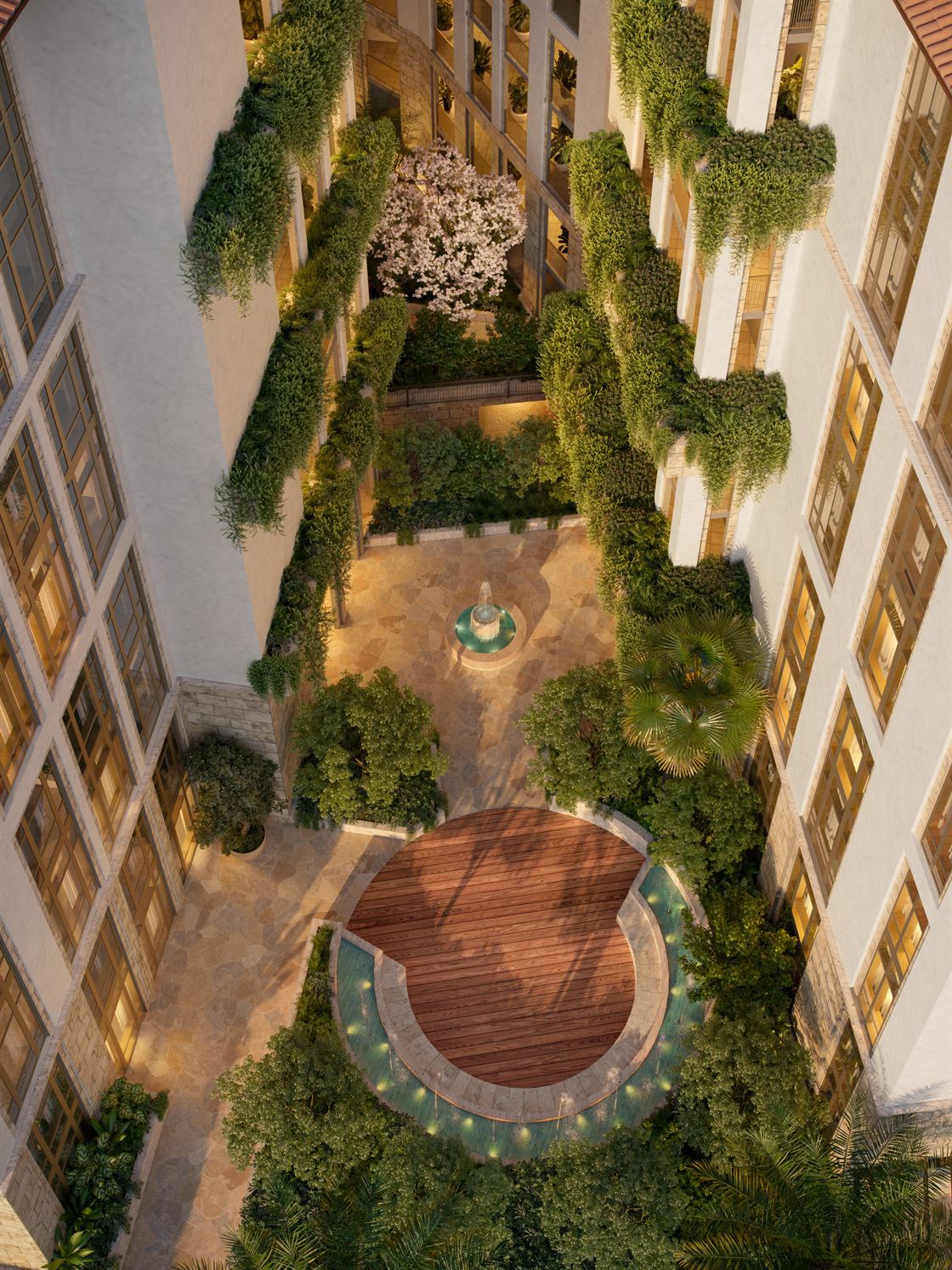 Landscaped courtyard at Ponce Park